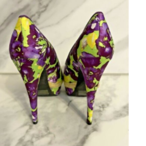 Purple & Green Floral Almond Toe Stiletto Platform - Picture 6 of 8